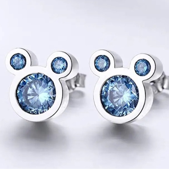 Mickey Mouse Blue Crystal Silver Stud Earrings - Picture 7 of 12
